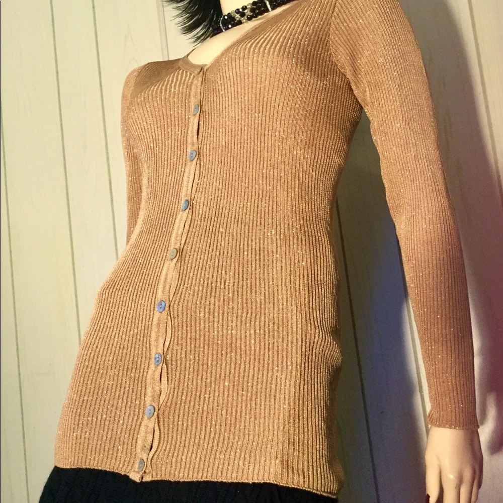 VTG 90s Sparkly Metallic Gold Button down Cardigan Sweater